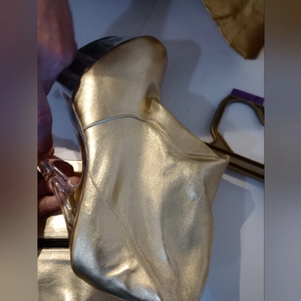 Gold Thigh High Boots w Clear Heels‎ Costume